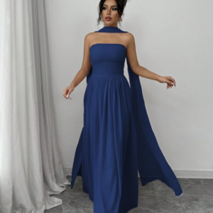 Vestido longo feminino de design assimétrico Azul